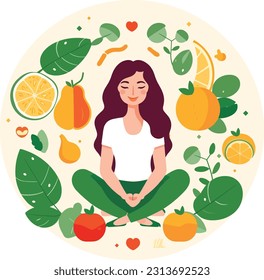 Illustrations Promoting Wellness, Mindfulness, and Self-Care. Happy woman feel confident, relax, accept and love herself. Selfcare and acceptance concept.