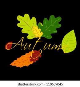 illustrations with pumpkins with fall leaves on white background