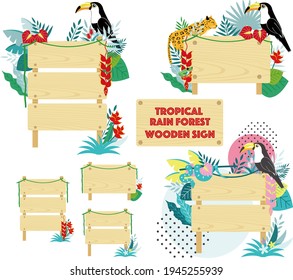 With illustrations of rainforest animals and plants
Set of wooden sign