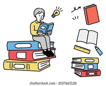 Illustrations of reading and studying. learning, growth, homework, students, flashes.