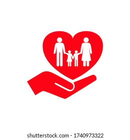 Illustrationen von roten Palmen und Herzen und einer weißen Familie, für Symbole oder Symbole
