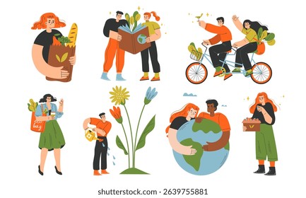 Illustrations Representing EcoFriendly Lifestyles Featuring Nature and Sustainability Themes