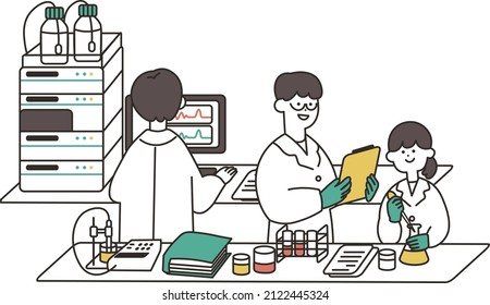 Illustrations of researchers during the experiment