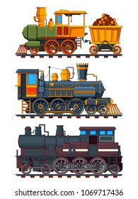 Illustrations of retro trains with wagons