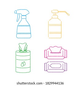 Illustrations of sanitary items to keep your hands and things clean in your life.