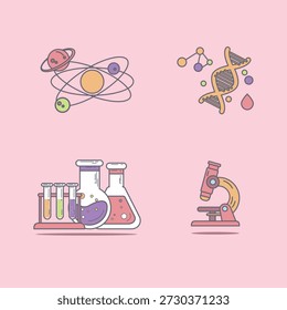 illustrations of science tools, with cute style and soft colour