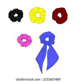 Illustrations of Scrunchies Hair Accessories with Different Color and Style