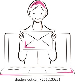Illustrations of sending, receiving, and checking business emails