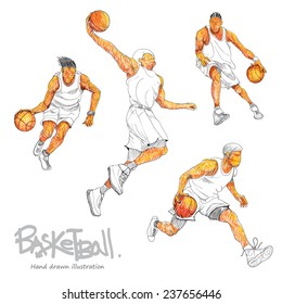 Illustrations Set Of Basketball Player. Vector Drawing.