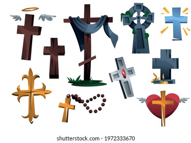 Illustrations set clipart various religious holy crosses