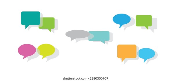  illustrations, a set of colored speech bubbles, flat design style, isolated on a white background