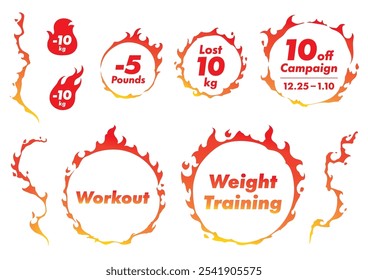 Illustrations set of flame for training, exercise and diet.