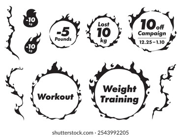 Illustrations set of flame for training, exercise and diet.