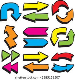 Illustrations of Set of hand drawn arrow multicolored,cartoon ,doodle