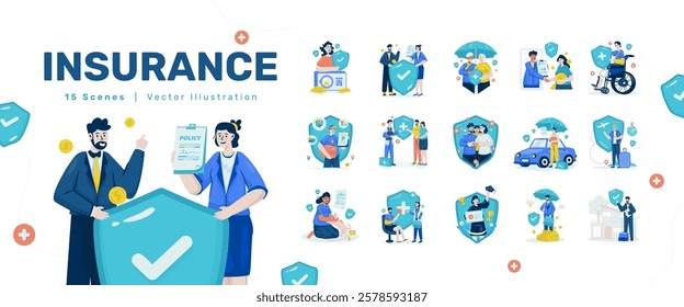 Illustrations set of insurance protection, Insurance product scenes, Assurance agency, Vector design