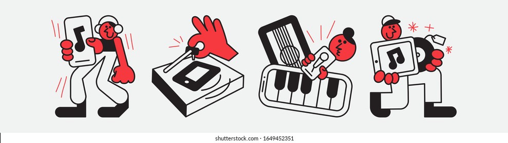 Illustrationen für den mobilen Handel, mobile Unterhaltung, mobile Musik im modernen Stil und minimale Designs.