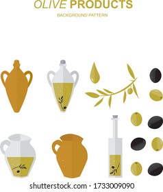 Ilustraciones establecen vectores planos de productos de oliva orgánicos 