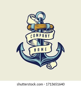 Illustrations Ship Anchor Vintage with Ribbon