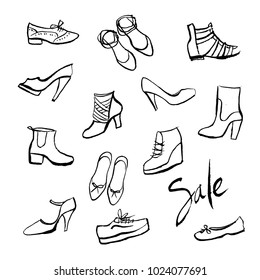 Illustrations of shoes with the inscription "sale"