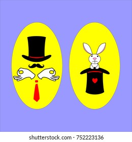 The illustrations show a magician and a hare in a hat.