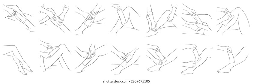 Illustrations show the process of applying and removing wax strips for smooth skin on legs and arms