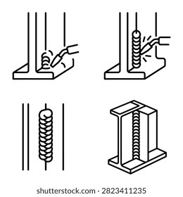 Illustrations show the step-by-step progression of a welding process and the resulting bead on a metal beam.