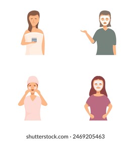 Illustrations showcasing individuals engaged in various skincare activities