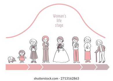 Illustrations showing the changes in hormone levels and life stages in women