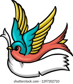 The illustrations shows a cute swallow bird that spreads peace and love. 