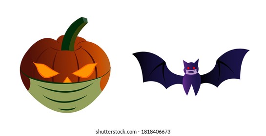 The illustrations shows a pumpkin latern and bat wearing mask to depict the importance of health safety during this crucial period of pandemic.