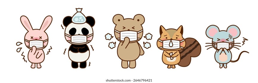 Illustrations of Sick Animals Wearing Masks - Cold and Infection Prevention, Childcare Materials