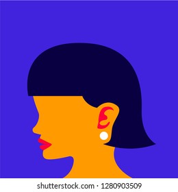 Illustrations of side head woman present fashion look with colorful graphic. Vector illustrate. 