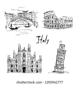 Illustrations of sights of Italy.