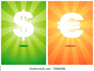 Illustrations Of Signs The Dollar And Euro Against The Bright Background