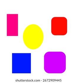 Illustrations of simple geometric shapes in colorful, minimalist flat style.