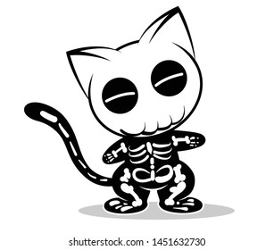 Illustrations of skeleton cat action on white background, Animals action vector.