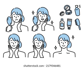 Illustrations of skin problems, rough skin, acne . Mirrors, fashion, fashion, fashion, beauty, skin care.
