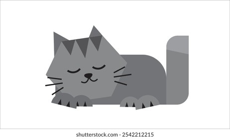 Ilustraciones del concepto de forma linda del gato durmiente. Adorables animales domésticos. Suave mascota gris atigrado. Gato adorable durmiendo. Elemento de lata gráfica para colorear la hoja de trabajo. Ilustración vectorial plana de dibujos animados.