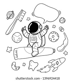 illustrations of small hand-drawn astronauts with toothbrushes, illustrations can be used for t-shirts, fabrics, background walls, and for other print media