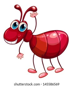 Illustrations of a smiling ant waving on a white background