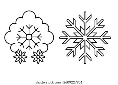 Illustrations of Snowflakes Surrounded by Clouds and Snowflake Patterns