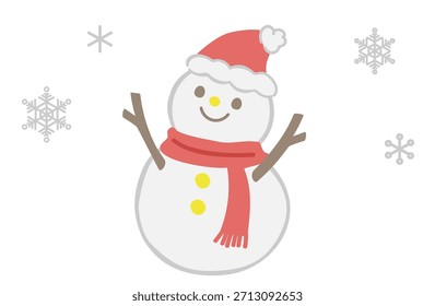 Ilustraciones de un muñeco de nieve y copos de nieve.