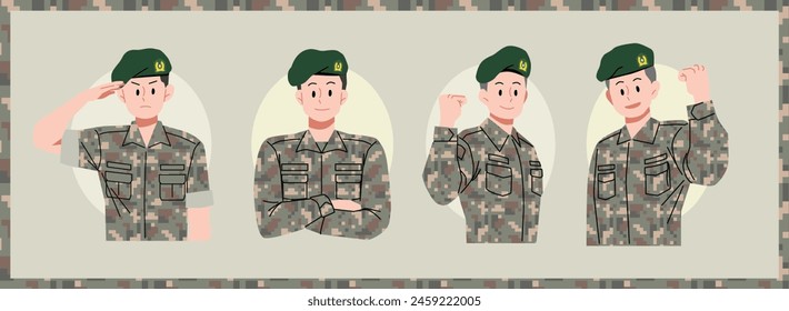 Illustrations of soldiers in various poses.