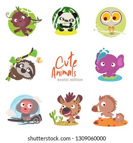 illustrations of some cute animals with a bit of scenery for your graphic resources