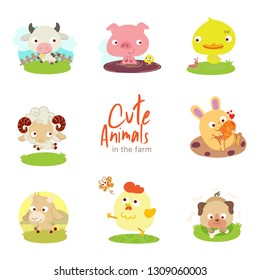 illustrations of some cute animals with a bit of scenery for your graphic resources