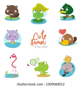 illustrations of some cute animals with a bit of scenery for your graphic resources