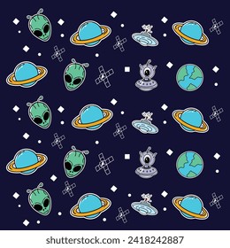 Illustrations space with alien patern for background landing page or merch