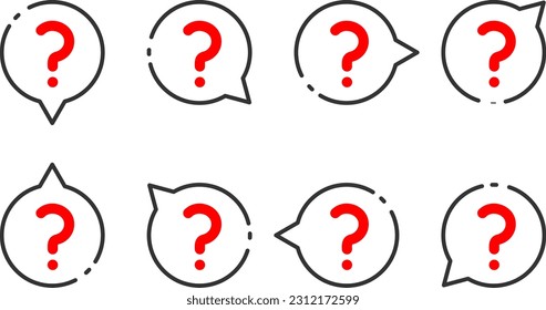 Illustrations with a speech bubble containing a question mark | Speech bubbles with various orientations