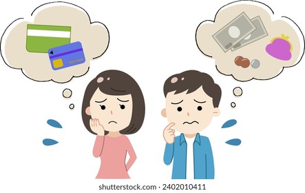 Illustrations and speech bubbles of worried men and women