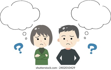 Illustrations and speech bubbles of worried men and women